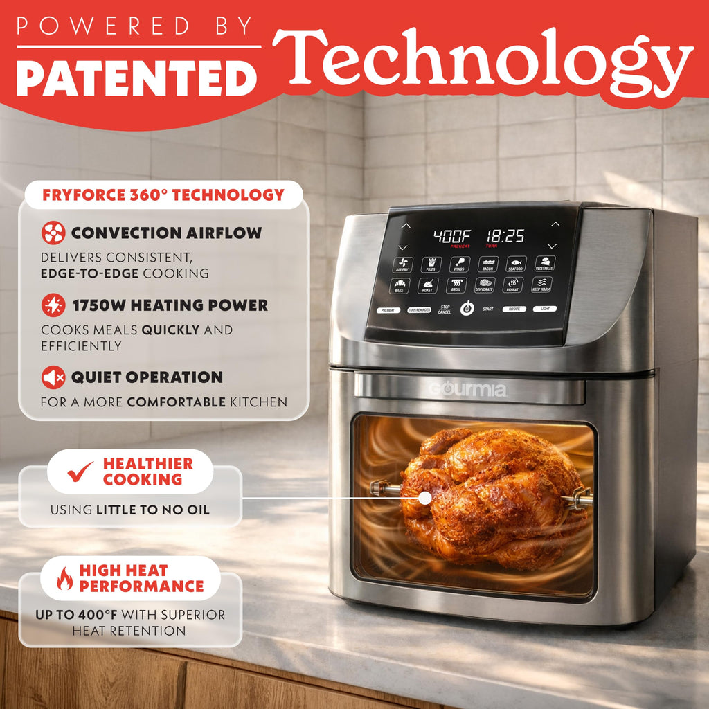 Air Fryer 14 Qt Rotisserie Oven with Window Stainless Steel Large Capacity for Family Meals