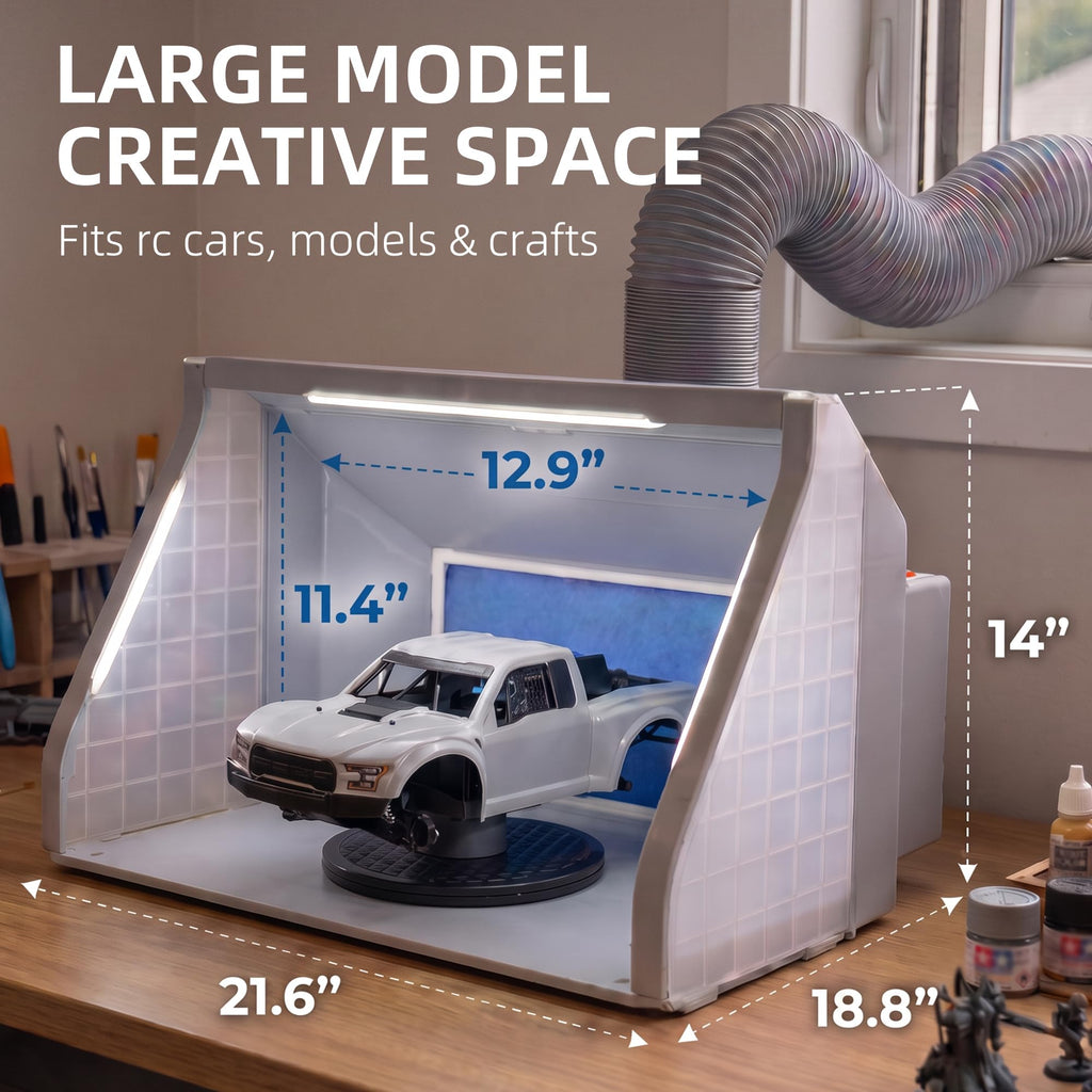 Adjustable Airbrush Spray Booth with Dual Fans 3 LED Lights and 5.6ft Hose for Hobby Model Painting