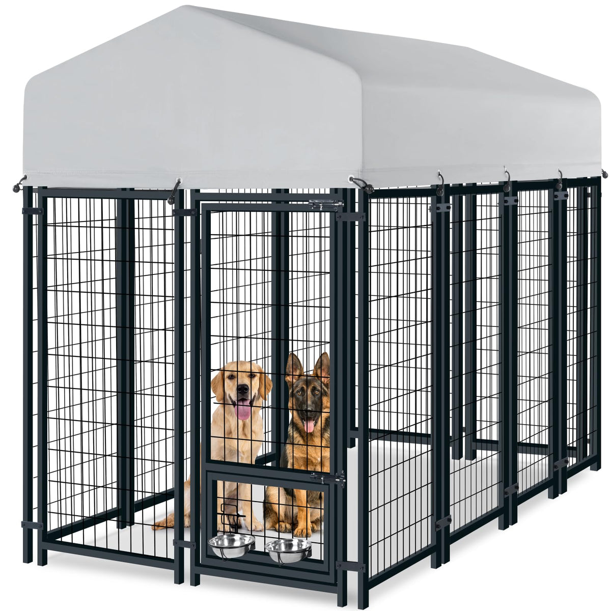 8x4x6 FT Outdoor Dog Kennel for Large Dogs with Silver Roof Heavy Duty Metal Pet Enclosure Exercise Run