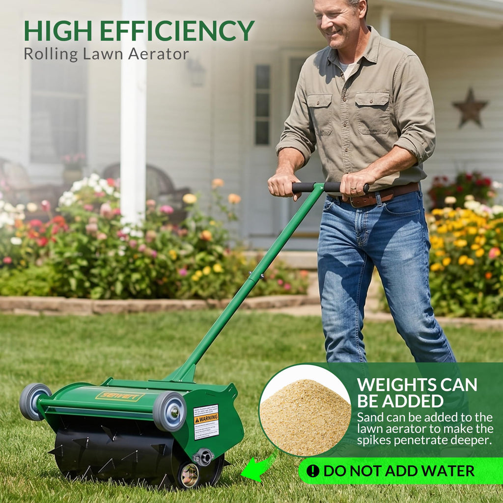 Rolling Lawn Aerator Heavy Duty Push Spike Aeration Tool Up to 55 lbs Manual Rotary Grass Aerator for Yard