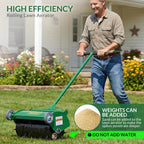 Rolling Lawn Aerator Heavy Duty Push Spike Aeration Tool Up to 55 lbs Manual Rotary Grass Aerator for Yard