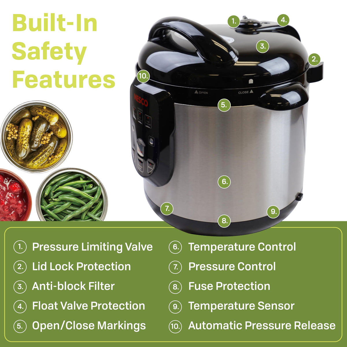 NPC 9 smart electric pressure canner cooker 9.5 quart stainless steel digital controls for food preservation