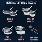Hybrid 12 piece stainless steel nonstick cookware set for kitchen cooking with pots pans and lids