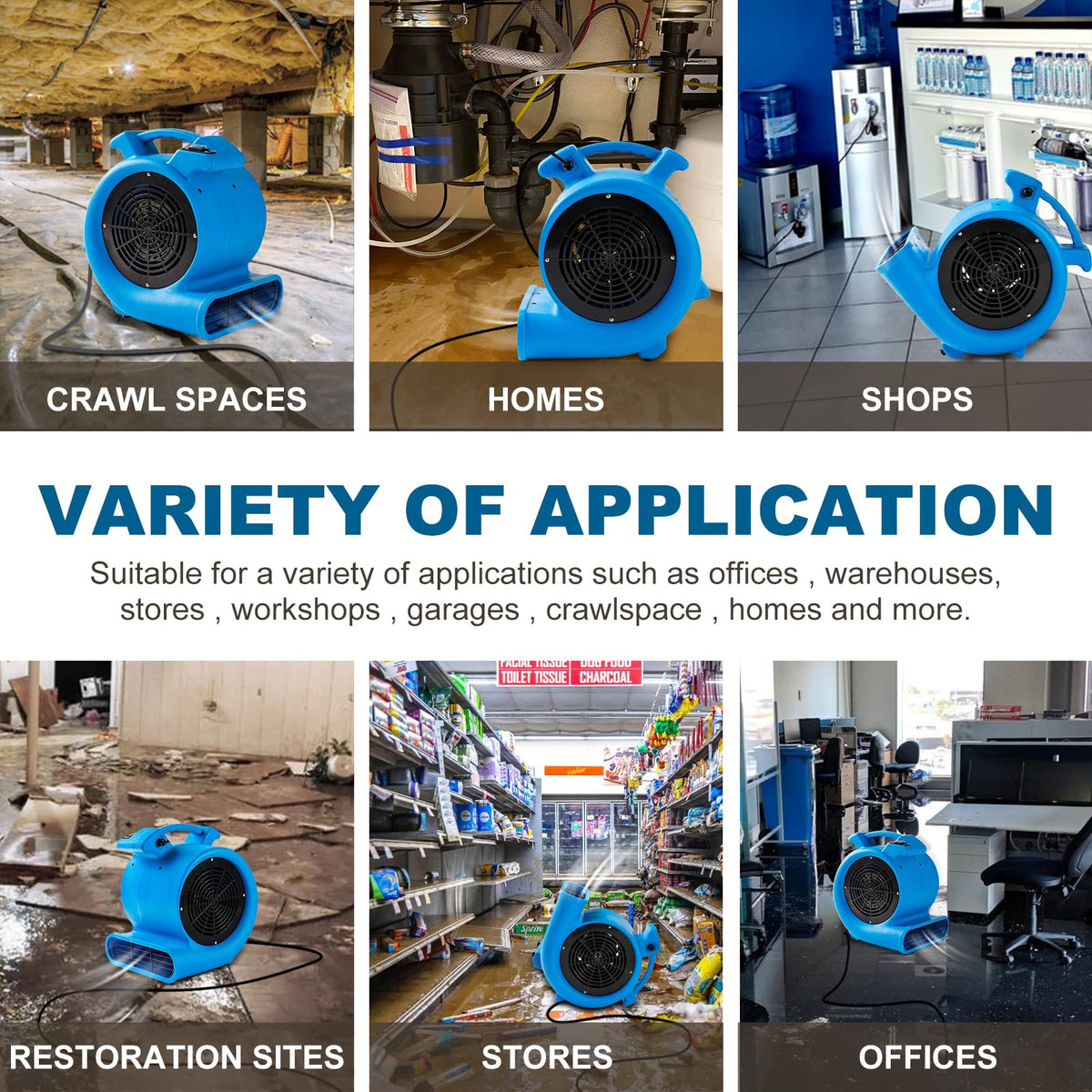 2200 CFM Half HP Commercial Air Mover Floor Drying Fan Heavy Duty Blower for Home and Commercial Use