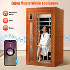 1 to 2 Person Infrared Dry Heat Sauna with Red Light Therapy Bluetooth 7 Color Light 40 x 36 x 73 in Brown
