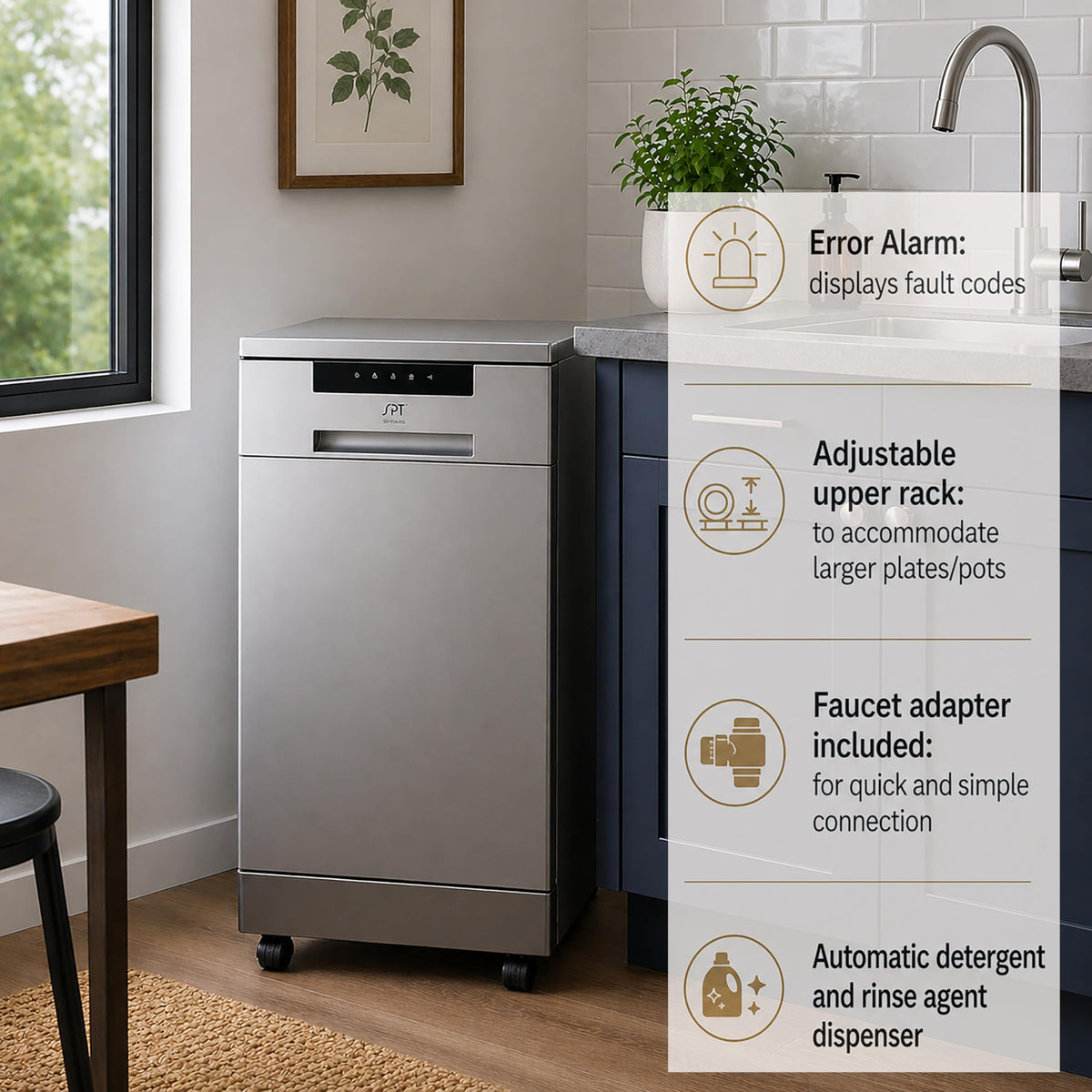 SD-9263SSC 18 Inch Portable Dishwasher Energy Star Stainless Steel Compact Dishwasher for RV Apartment Dorm