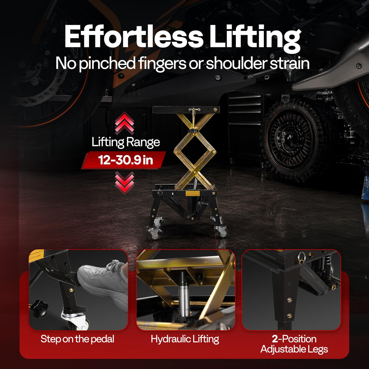 350 lbs Hydraulic Motorcycle Lift Table Heavy Duty Scissor Jack Stand for Garage and Workshop
