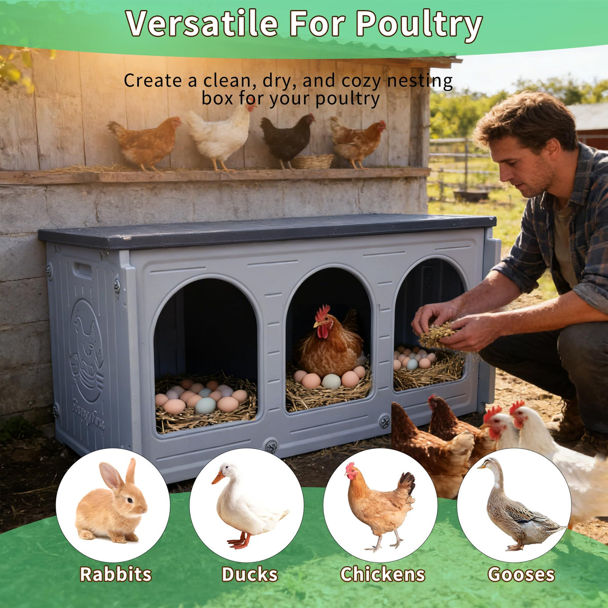 Plastic Chicken Nesting Boxes for Coop Poultry Hens Egg Laying Durable Easy Clean Farm Use
