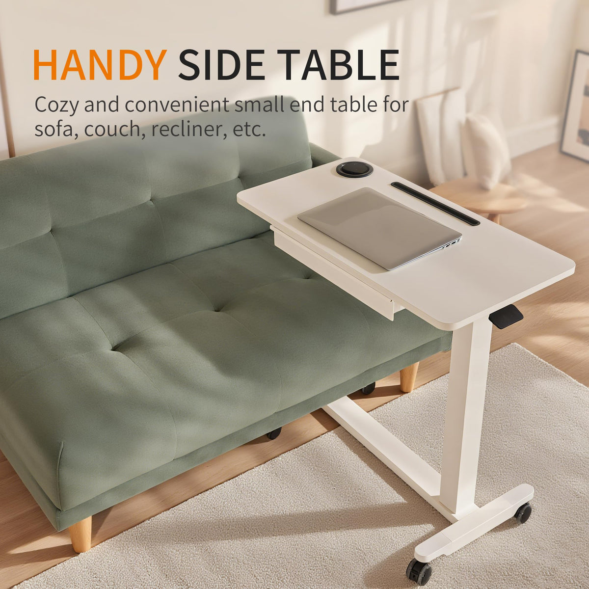 Adjustable Overbed Table with Drawer, Wheels, Cup Holder