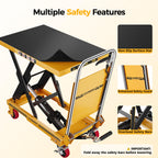 Hydraulic Lift Table Cart 500 lb Load Capacity Foldable Scissor Lift Yellow Portable Heavy Duty