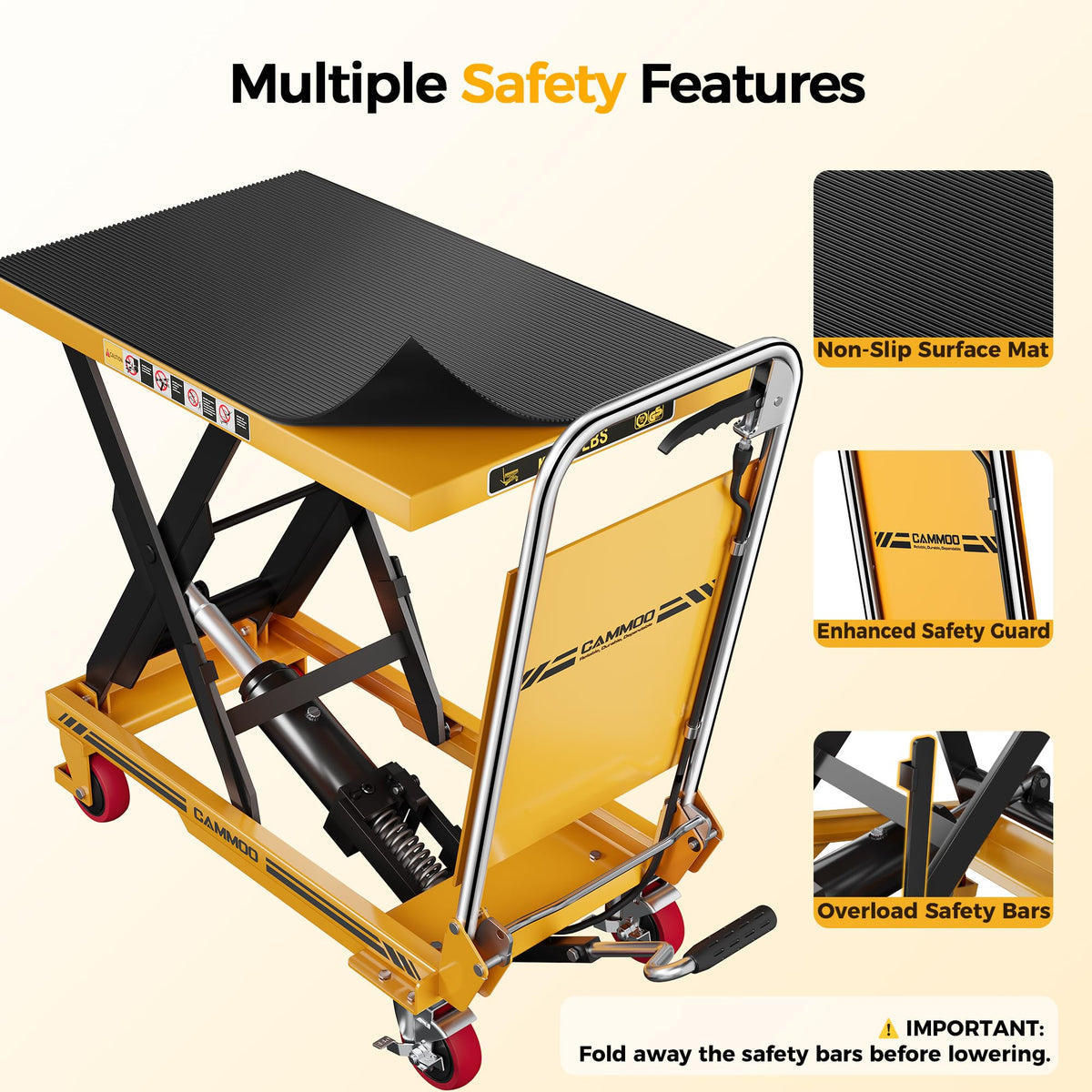 Hydraulic Lift Table Cart 500 lb Load Capacity Foldable Scissor Lift Yellow Portable Heavy Duty