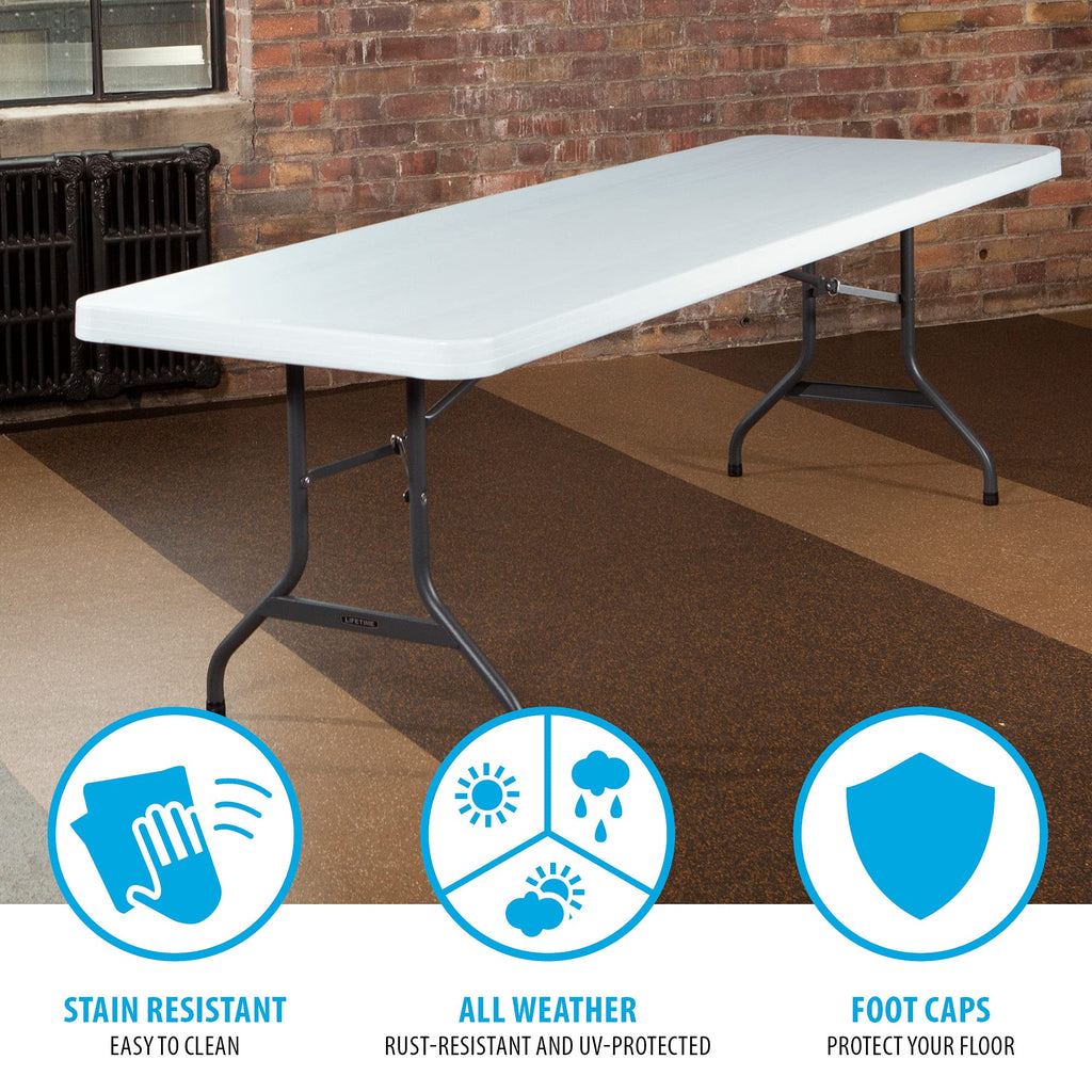 22980 Commercial Folding Table 8 Foot White Granite HDPE Top Portable Heavy Duty Steel Frame