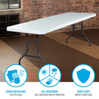 22980 Commercial Folding Table 8 Foot White Granite HDPE Top Portable Heavy Duty Steel Frame