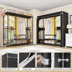Heavy duty portable closet wardrobe with black fabric cover storage organizer for bedroom dorm