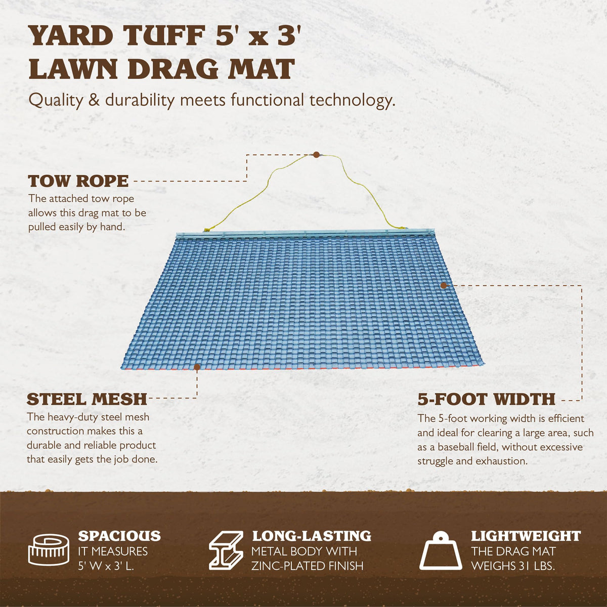 Heavy Duty Lawn Leveling Drag Mat with Durable Steel Mesh and Tow Rope for Yard and Garden Care