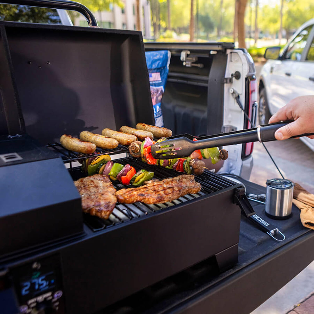 150 Wood Pellet Grill and Smoker with Flame Broiler 256 Sq In Cooking Space 180F to 500F 7 lb Hopper Black