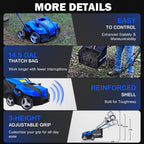 16 Inch Electric Dethatcher Scarifier 15A Copper Motor 5 Position Depth Adjust 14.5 gal Bag 2 in 1 Walk Behind