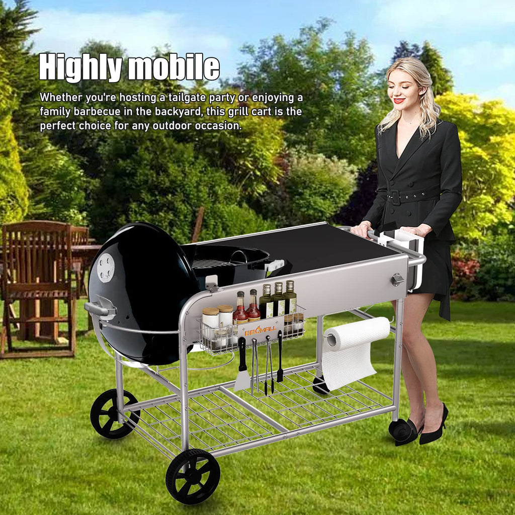 Grill table stand cart for 22 and 18 Original Kettle JumboJoe Master Touch Performer charcoal prep accessories