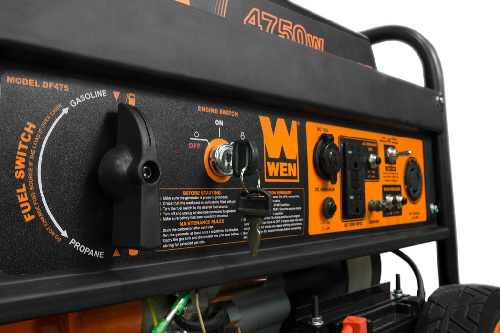 4750 Watt 120V 240V Dual Fuel Portable Power Generator with Wheel Kit and Electric Start DF475T