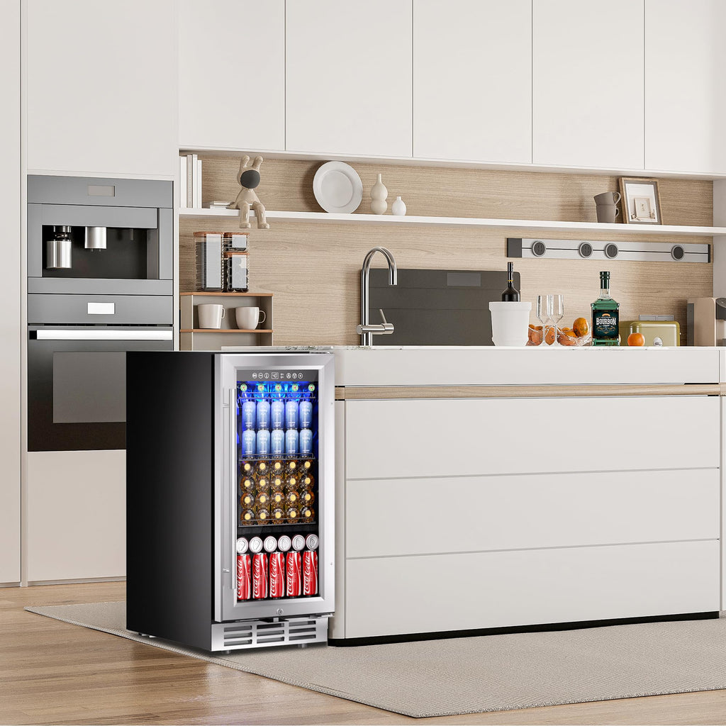 15 Inch Beverage Refrigerator 127 Cans Under Counter Refrigerator for Home Bar Office Kitchen