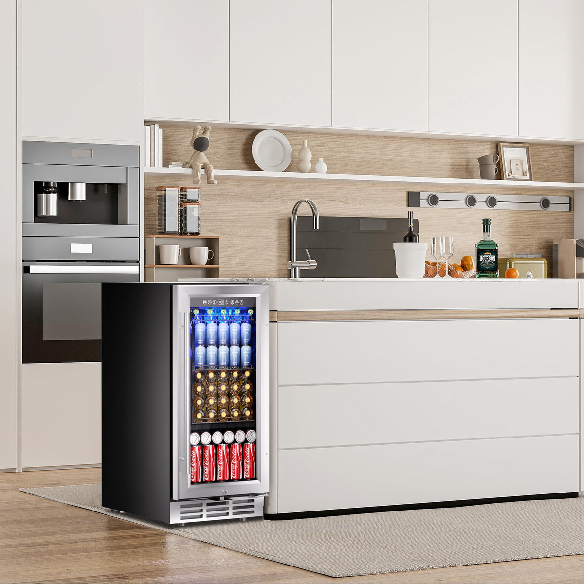 15 Inch Beverage Refrigerator 127 Cans Under Counter Refrigerator for Home Bar Office Kitchen