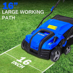 16 Inch Electric Dethatcher Scarifier 15A Copper Motor 5 Position Depth Adjust 14.5 gal Bag 2 in 1 Walk Behind