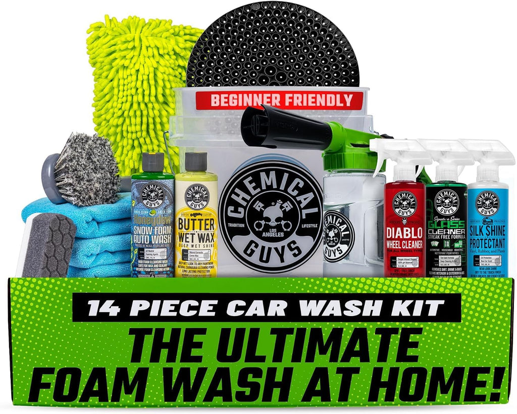 14 Piece Car Wash Kit with Foam Blaster 6 Foam Gun Wash Mitt Towels Cleaning Accessories Set