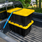 Industrial storage tote with lids for garage 27 gallon 12 pack stackable plastic storage bin