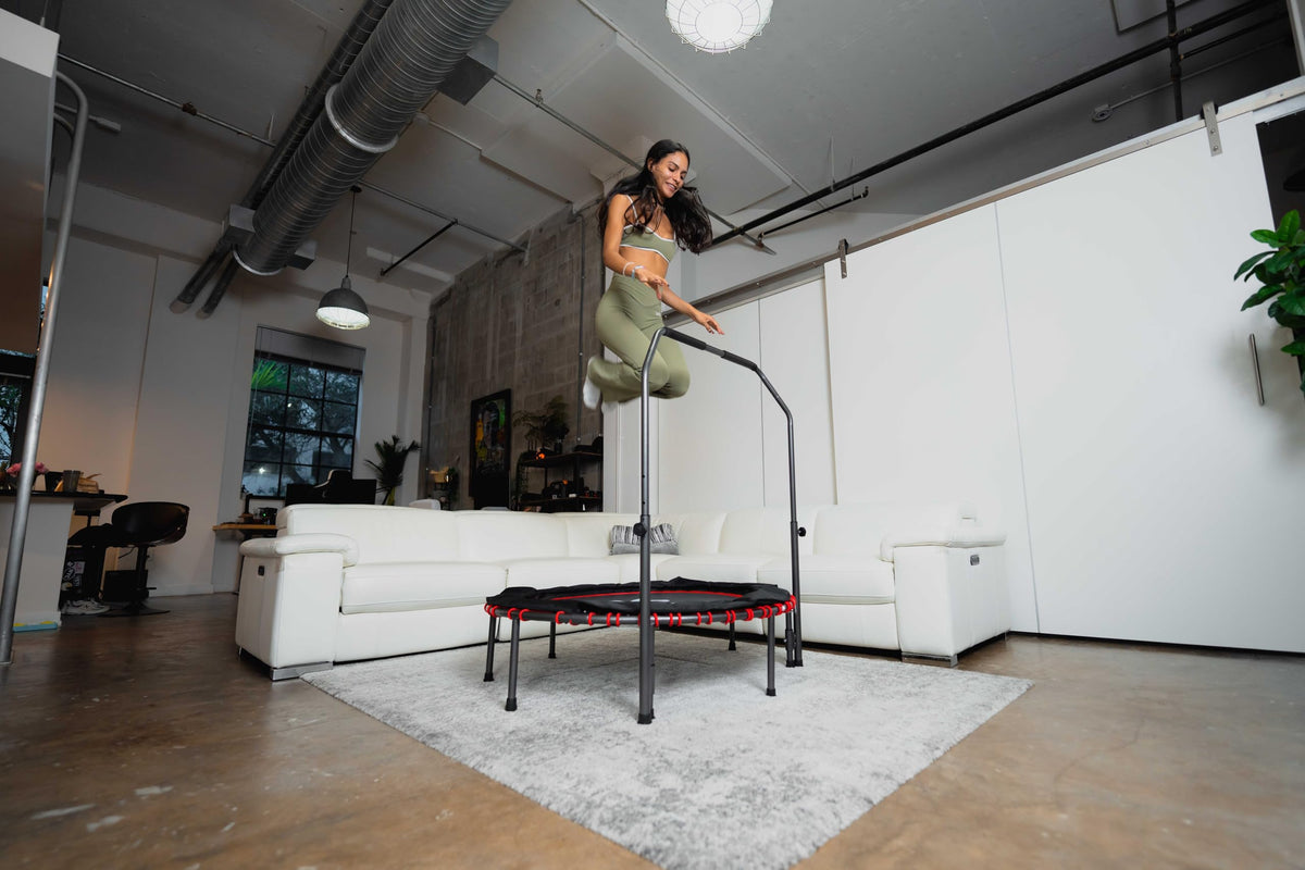 Foldable Bungee Rebounder Trampoline for Adults with Handlebar Indoor Outdoor Home Gym Fitness Exercise
