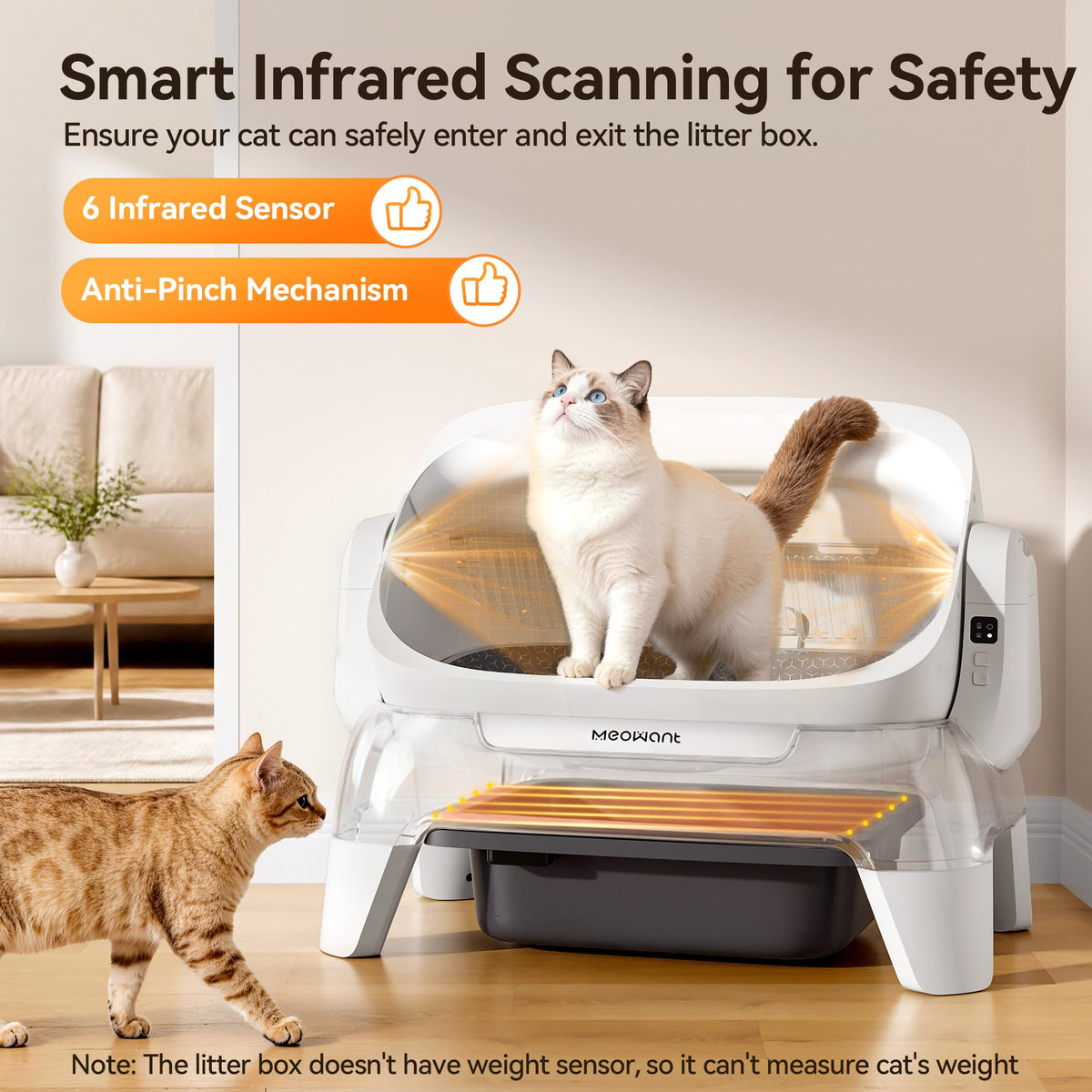 Extra large automatic cat litter box with infrared scanning and anti pinch safety protection