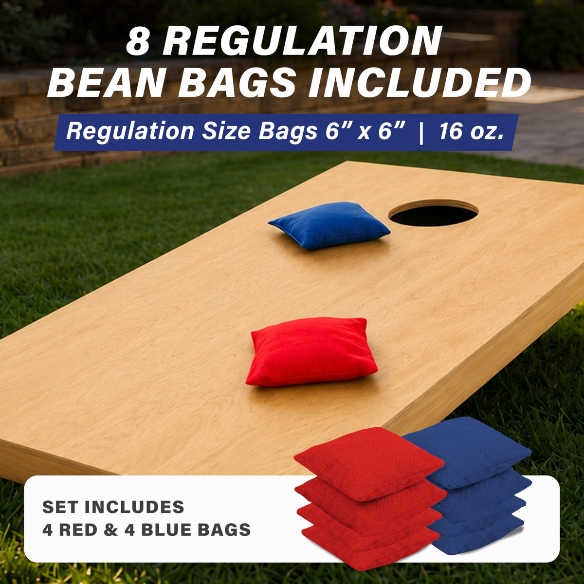 Solid Wood Premium Cornhole Set 4 x 2 ft or 3 x 2 ft Game Boards with 8 Cornhole Toss Bags