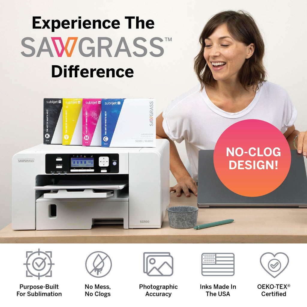 SG500 Sublimation Printer with 31 mL Inks and Paper Bundle Complete Starter Kit for High Quality Printing