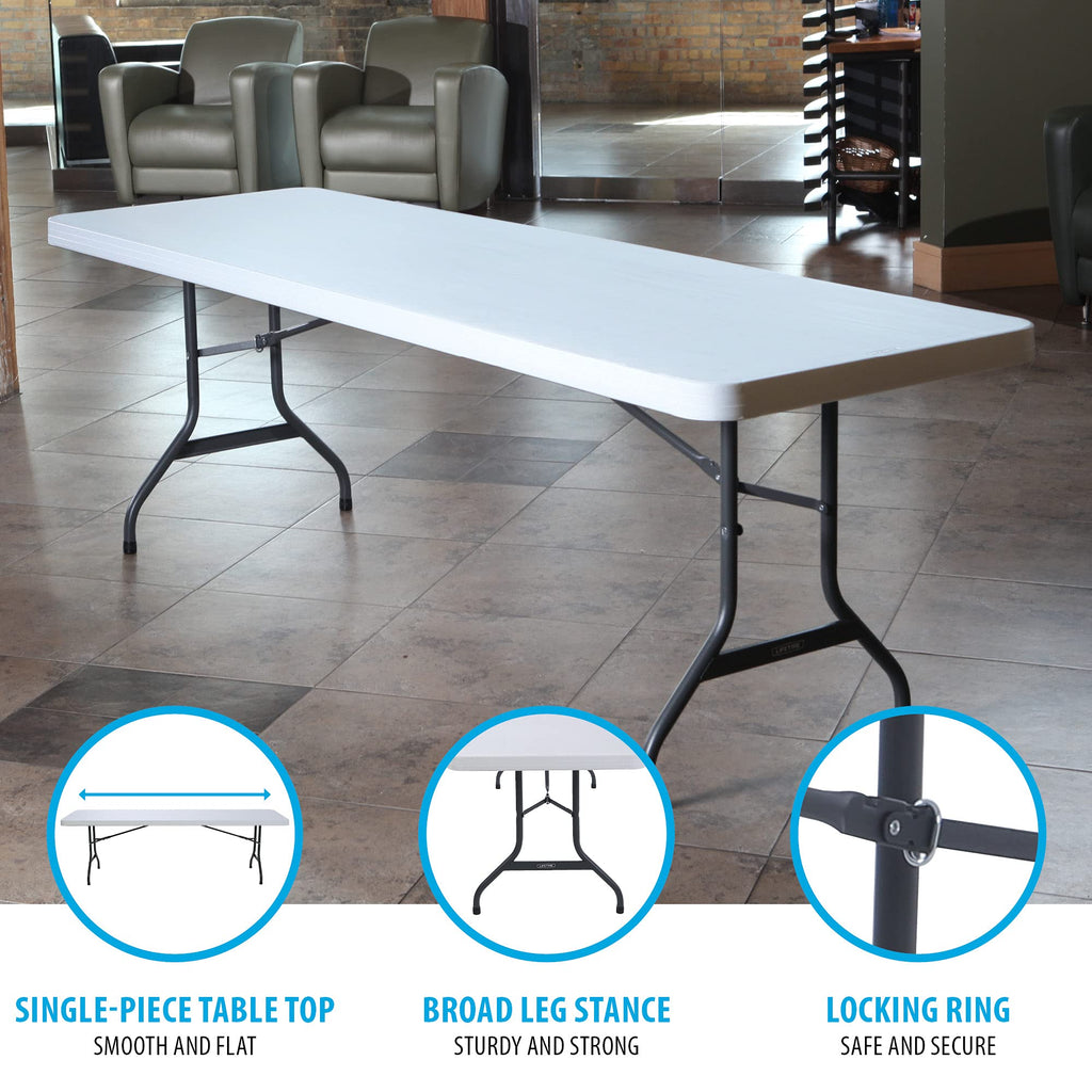 22980 Commercial Folding Table 8 Foot White Granite HDPE Top Portable Heavy Duty Steel Frame