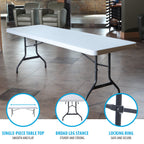 22980 Commercial Folding Table 8 Foot White Granite HDPE Top Portable Heavy Duty Steel Frame