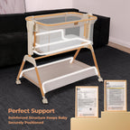 Bedside bassinet 3 in 1 rocking full mesh crib with mattress 6 height adjustable lockable wheels