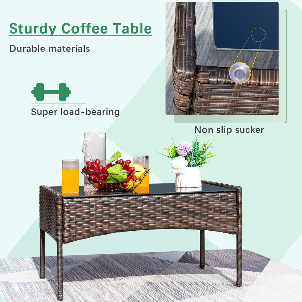 Patio furniture 4 pieces conversation set brown and beige outdoor sofa set for garden backyard