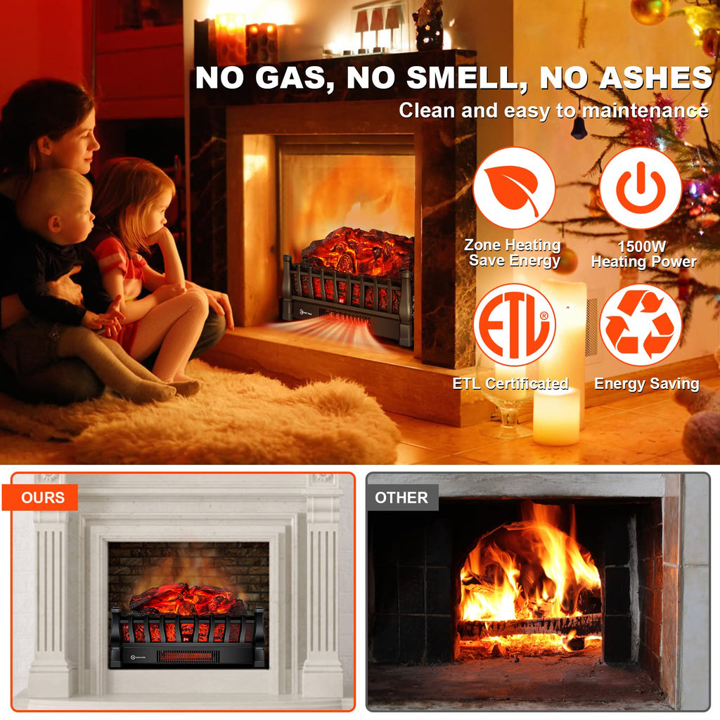 Electric Fireplace Logs Insert Heater with Remote Control for Home Decor Indoor Heating Cozy Ambiance
