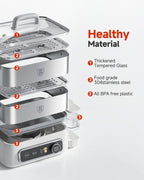12.7 QT Electric Food Steamer for Cooking with 2 Tier 304 Stainless Steel Tray and Large Capacity