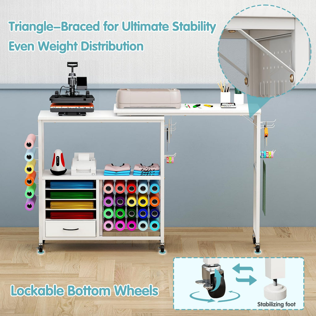 360 Craft Cart 26 Vinyl Storage and Pegboards Rolling Organizer Compatible with Heat Press and Cutting Machine