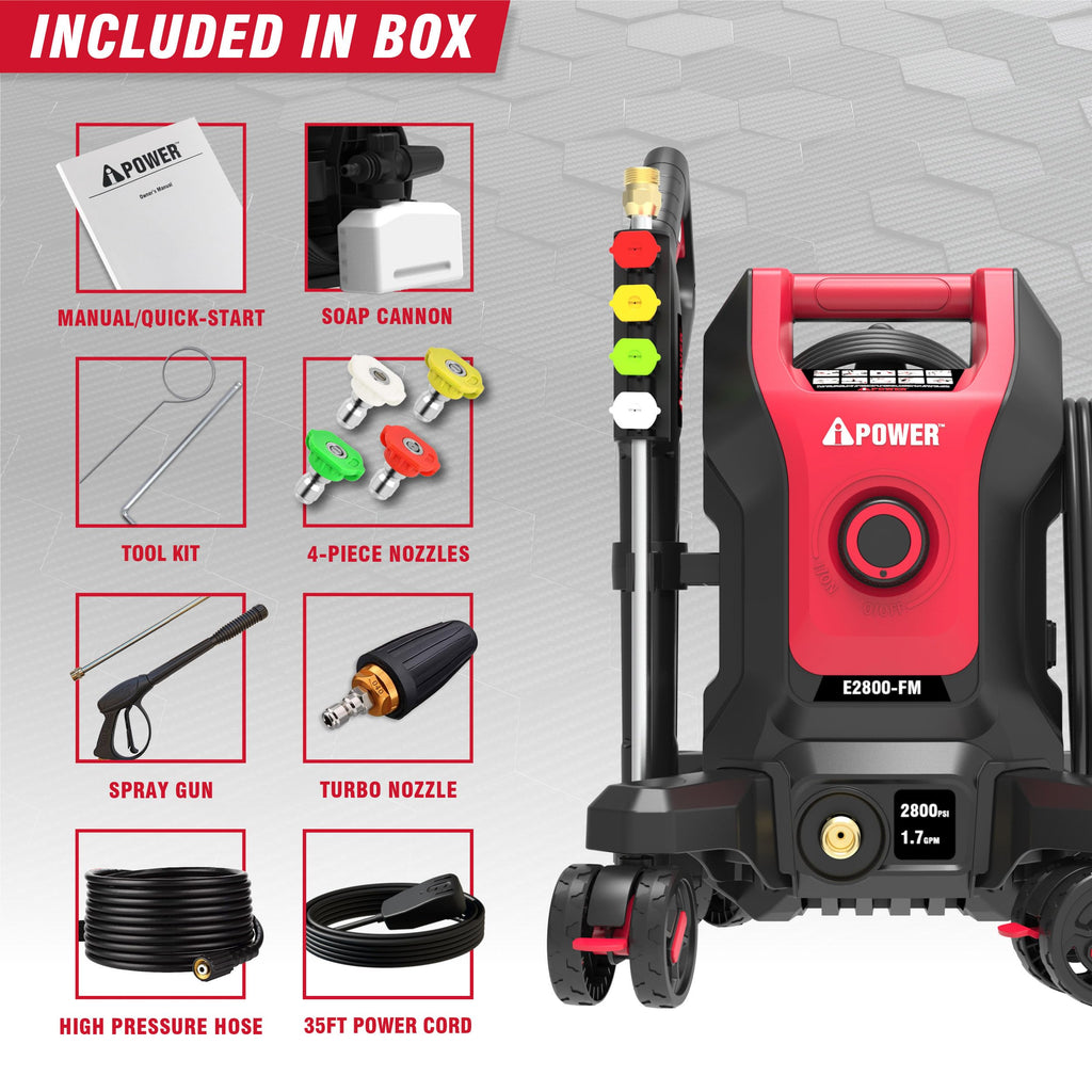 Electric Pressure Washer 2800 Max PSI 1.7 Max GPM Follow Me Portable Power Cleaner for Home Car Patio
