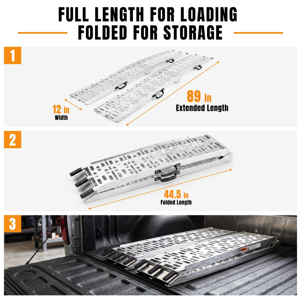 7.5 Ft Aluminum Loading Ramps for Pickup Trucks and ATVs, 2 Pack
