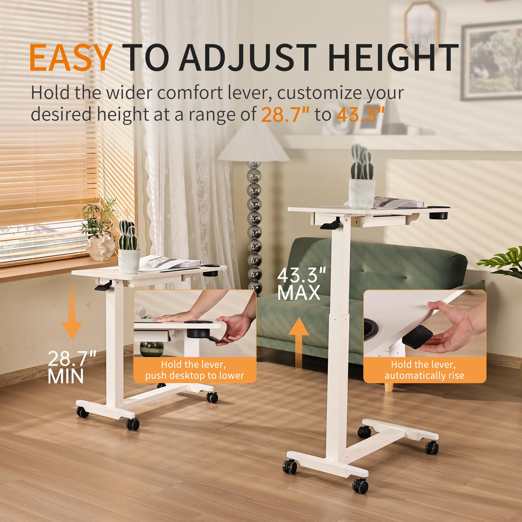 Adjustable Overbed Table with Drawer, Wheels, Cup Holder