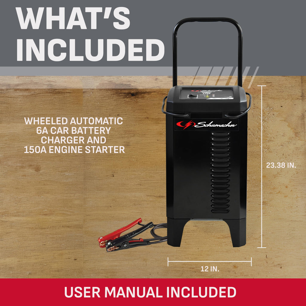 Wheeled 6A Car Battery Charger and Maintainer SC1364 for Automotive Cars Trucks SUVs and RVs