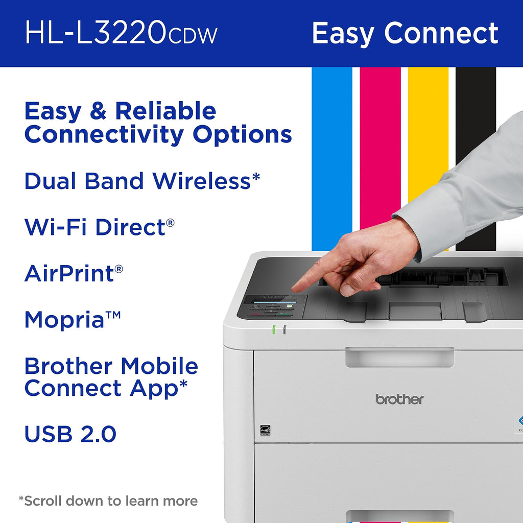 Color Laser Printer HL-L3220CDW Wireless 19 PPM Duplex Mobile Device Compatible 250 Sheet Tray Home Office