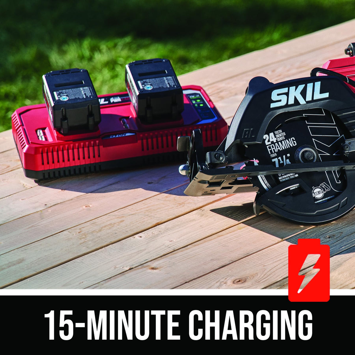 2x20V PWR CORE Brushless 7-1/4 Rear Handle Circular Saw Kit 2x5.0Ah Dual Port Auto Jump Charger CR5429B-20 Red