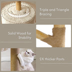 Modern Cat Tree with Hammock 48.5 Inches Cat Tower Real Wood Scratching Post Rattan Basket Perch Condo Beige