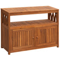 Acacia Wood Outdoor Storage Cabinet Waterproof Potting Table with Weather Resistant Brown Finish