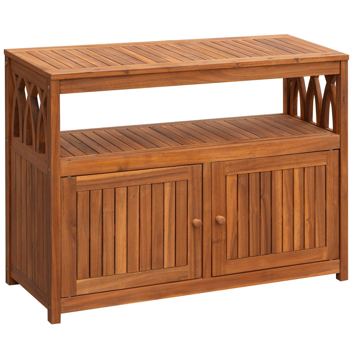Acacia Wood Outdoor Storage Cabinet Waterproof Potting Table with Weather Resistant Brown Finish