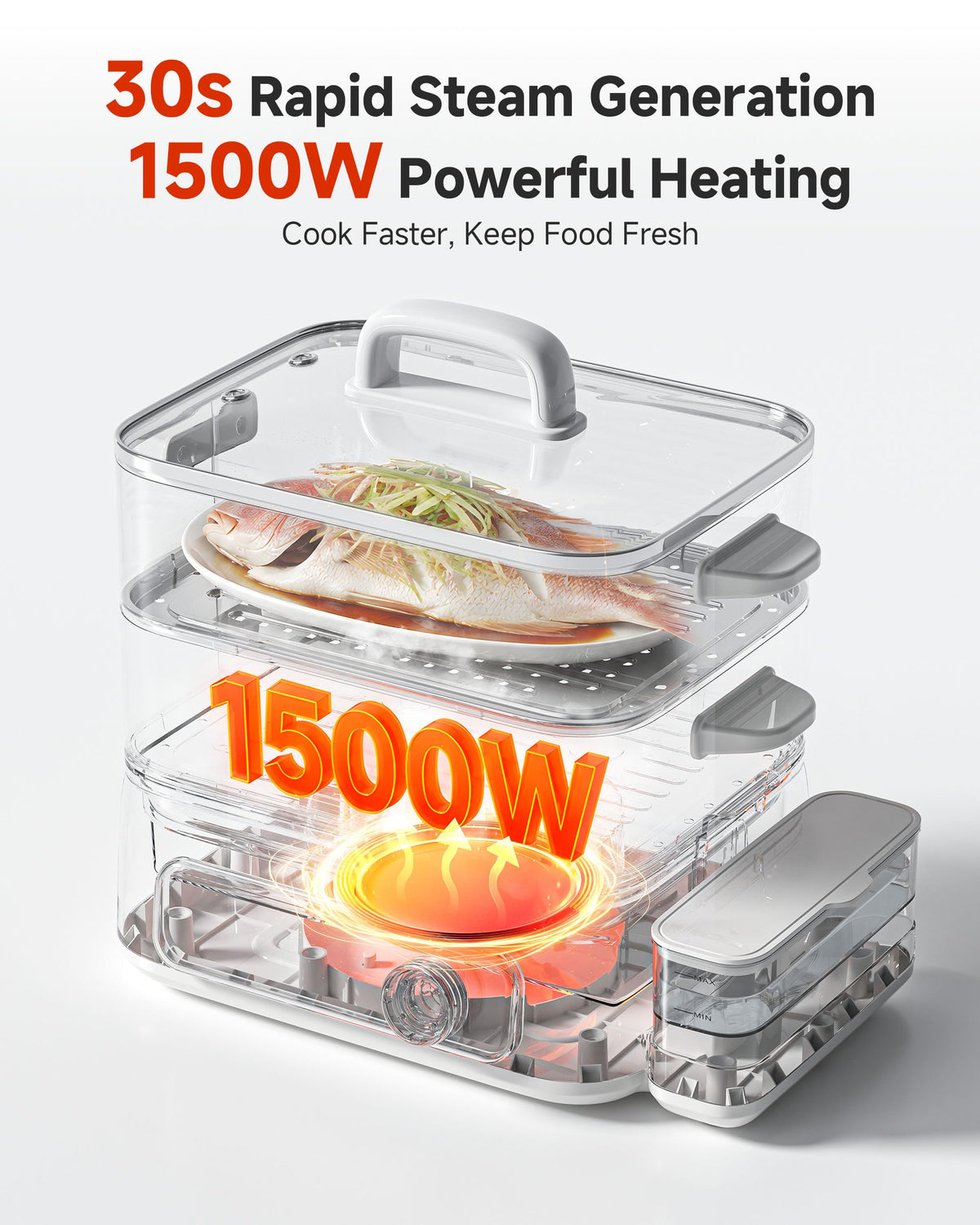 12.7 QT Electric Food Steamer for Cooking with 2 Tier 304 Stainless Steel Tray and Large Capacity