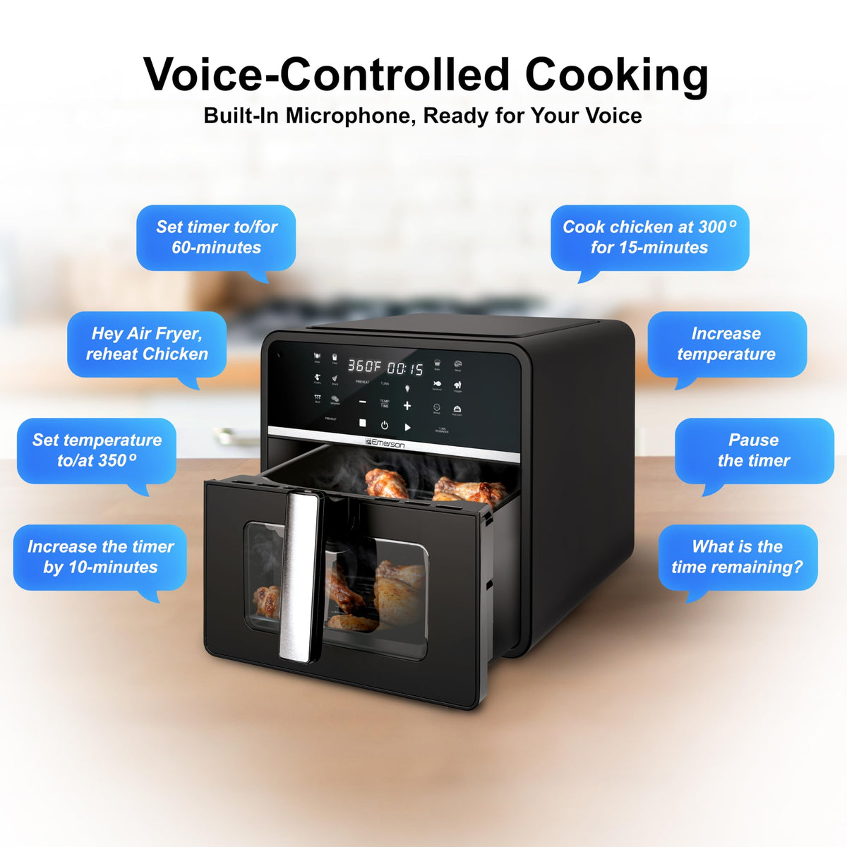SmartVoice 10QT 6 in 1 Air Fryer 1000 Voice Commands 100 Foods No App No WiFi No Setup Nonstick Basket 1700W